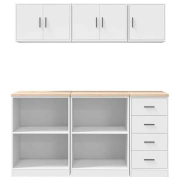 6 pcs Garage Cabinets - Durable White Engineered Wood Storage