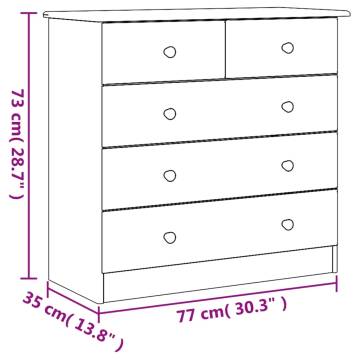 Chest of Drawers ALTA White - Solid Wood Pine 77x35x73 cm