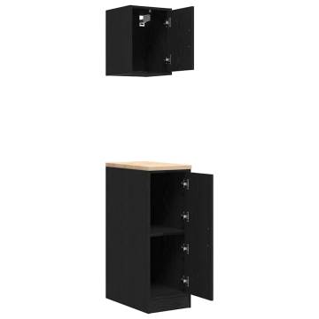 2 pcs Black Engineered Wood Garage Cabinets - HipoMarket