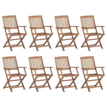 Folding Outdoor Chairs - 8 pcs Solid Acacia Wood Set