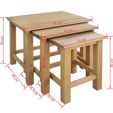 Nesting Tables (3 pcs) - Solid Oak Wood | HipoMarket