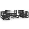 7 Piece Black Pinewood Garden Lounge Set - Outdoor Comfort