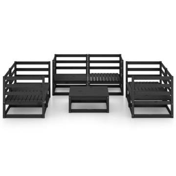 7 Piece Black Pinewood Garden Lounge Set - Outdoor Comfort