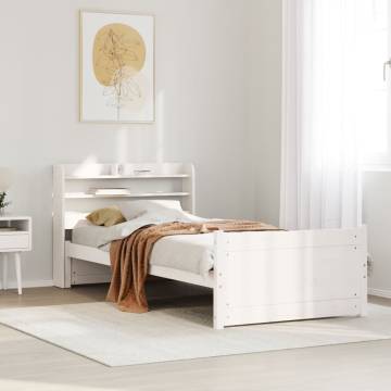 Stylish White Bed Frame with Headboard - Small Single 75x190 cm