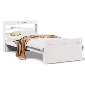 Stylish White Bed Frame with Headboard - Small Single 75x190 cm