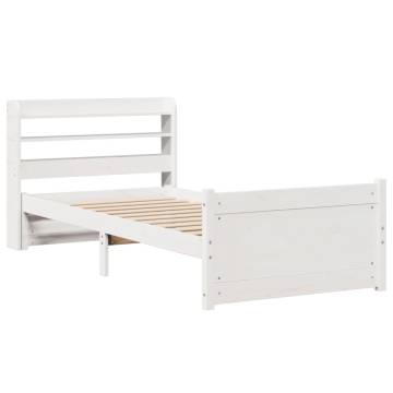 Stylish White Bed Frame with Headboard - Small Single 75x190 cm