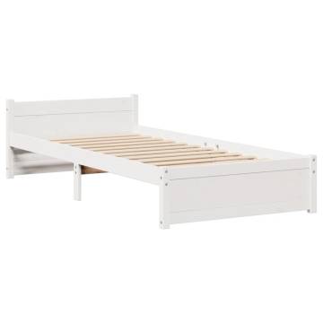 Stylish White Bed Frame with Headboard - Small Single 75x190 cm