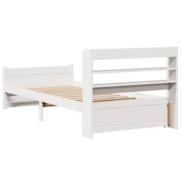 Stylish White Bed Frame with Headboard - Small Single 75x190 cm