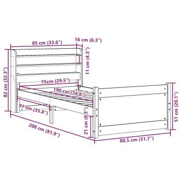 Wooden Bed Frame with Headboard 75x190 cm | Hipo Market