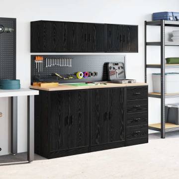 Garage Wall Cabinet - Black Engineered Wood | Hipo Market