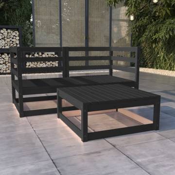 3 Piece Garden Lounge Set - Black Solid Pine Wood | HipoMarket