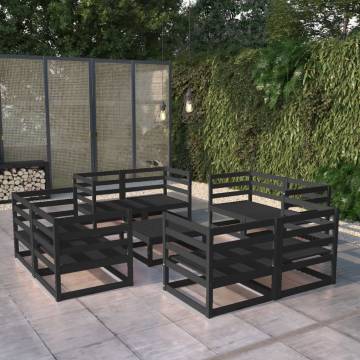 9 Piece Garden Lounge Set - Durable Black Solid Pinewood