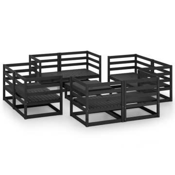 9 Piece Garden Lounge Set - Durable Black Solid Pinewood