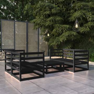 5 Piece Black Solid Wood Pine Garden Lounge Set | HipoMarket