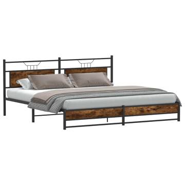 Metal Bed Frame without Mattress - Smoked Oak 200x200 cm