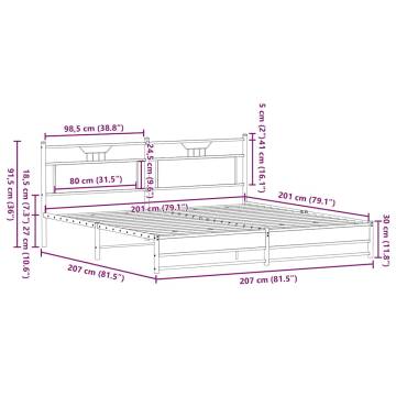 Metal Bed Frame without Mattress - Smoked Oak 200x200 cm