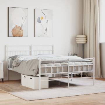 Metal Bed Frame with Headboard & Footboard - Small Double White