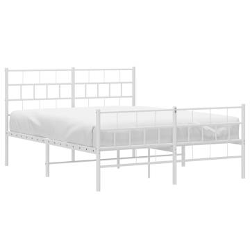 Metal Bed Frame with Headboard & Footboard - Small Double White