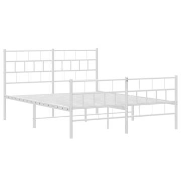 Metal Bed Frame with Headboard & Footboard - Small Double White