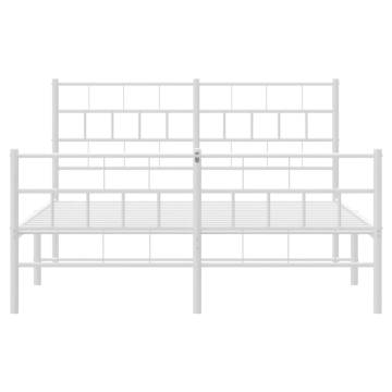 Metal Bed Frame with Headboard & Footboard - Small Double White