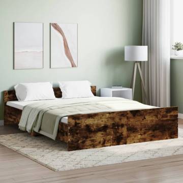 King Size Smoked Oak Bed Frame with Headboard & Footboard