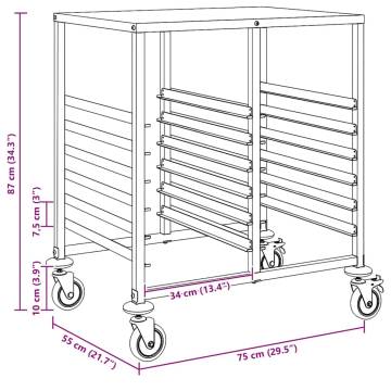 Tray Trolley with 12 GN Containers - Stainless Steel 75x55x87 cm