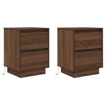 Brown Oak Bedside Cabinets with LED Lights - 2 pcs | HipoMarket