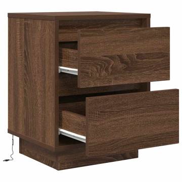 Brown Oak Bedside Cabinets with LED Lights - 2 pcs | HipoMarket