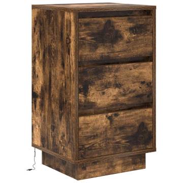 Stylish Smoked Oak Bedside Cabinet with LED Lights - 38x34x65 cm