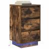 Stylish Smoked Oak Bedside Cabinet with LED Lights - 38x34x65 cm