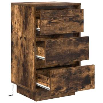 Stylish Smoked Oak Bedside Cabinet with LED Lights - 38x34x65 cm