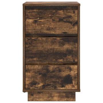 Stylish Smoked Oak Bedside Cabinet with LED Lights - 38x34x65 cm