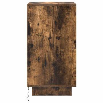 Stylish Smoked Oak Bedside Cabinet with LED Lights - 38x34x65 cm