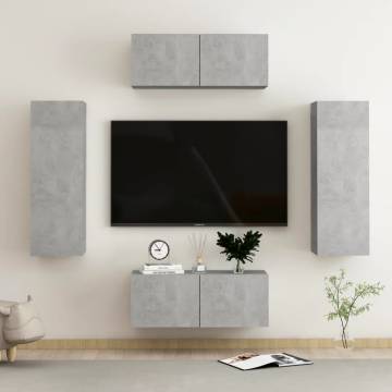 4 Piece TV Cabinet Set - Concrete Grey Engineered Wood