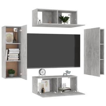 4 Piece TV Cabinet Set - Concrete Grey Engineered Wood