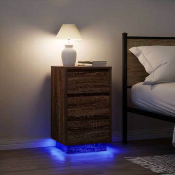 Bedside Cabinet with LED Lights - Brown Oak 38x34x65 cm