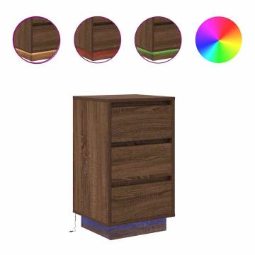 Bedside Cabinet with LED Lights - Brown Oak 38x34x65 cm