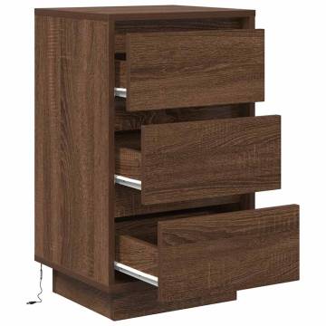 Bedside Cabinet with LED Lights - Brown Oak 38x34x65 cm