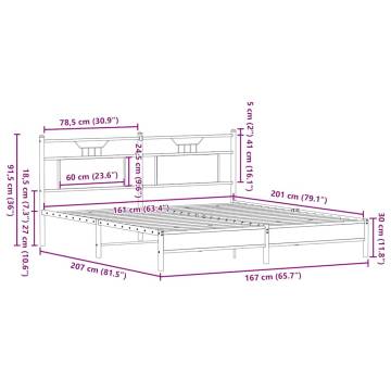 Smoked Oak Bed Frame 160x200 cm - Engineered Wood