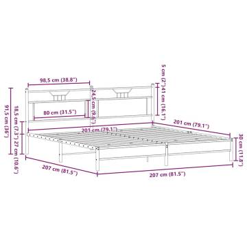 Metal Bed Frame without Mattress - Smoked Oak 200x200 cm