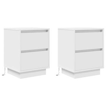 Stylish Bedside Cabinets with LED Lights - 2 Pcs White