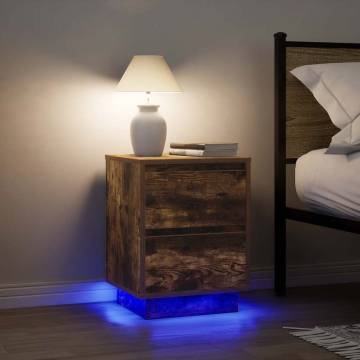 Stylish Bedside Cabinets with LED Lights - 2 pcs Smoked Oak