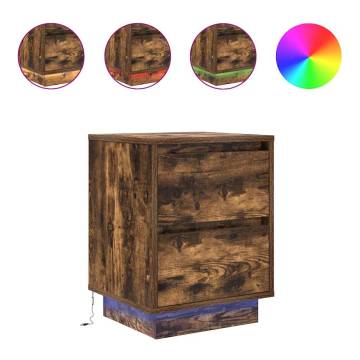 Stylish Bedside Cabinets with LED Lights - 2 pcs Smoked Oak