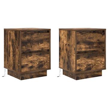 Stylish Bedside Cabinets with LED Lights - 2 pcs Smoked Oak