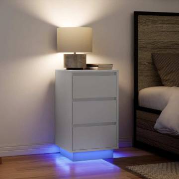 Stylish Bedside Cabinet with LED Lights – White 38x34x65 cm