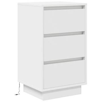 Stylish Bedside Cabinet with LED Lights – White 38x34x65 cm