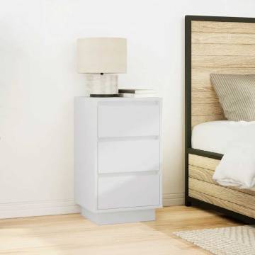 Stylish Bedside Cabinet with LED Lights – White 38x34x65 cm