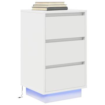 Stylish Bedside Cabinet with LED Lights – White 38x34x65 cm