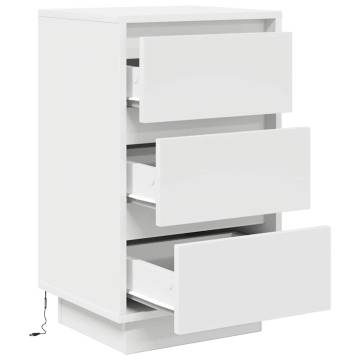 Stylish Bedside Cabinet with LED Lights – White 38x34x65 cm