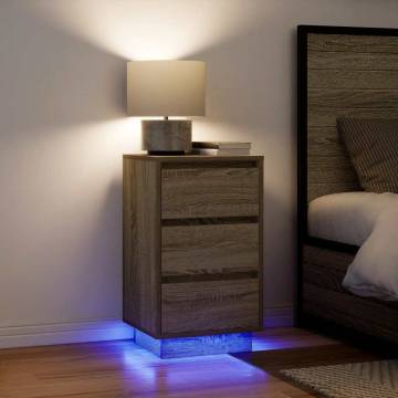 Stylish Sonoma Oak Bedside Cabinet with LED Lights - 38x34x65 cm